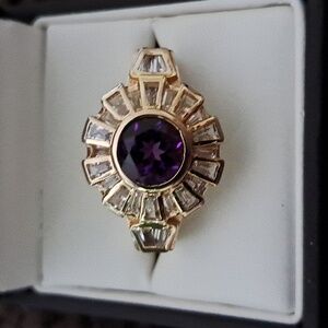 Amethyst and White Topaz Men's Ring 14kt Yellow Gold Vermeil